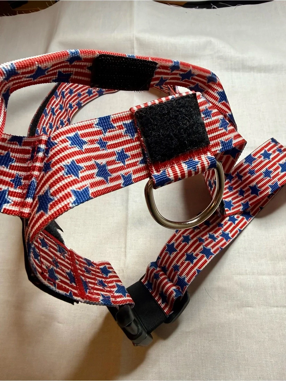 BullHug- Red, White & Blue Star Dog Harness - Medium 24-29” adjustable/durable